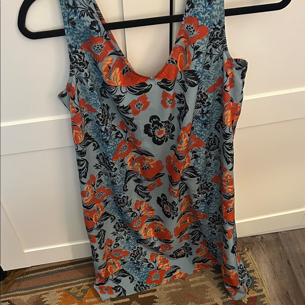 CAbi Floral Mini Dress - Orange and Blue